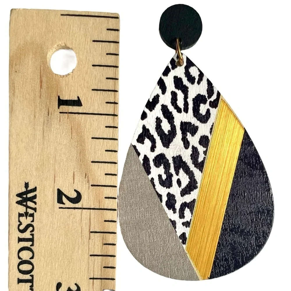 Boho Chic Leopard Print Waterdrop Earrings Retro Glam 80s Hippie Style - Picture 8 of 9
